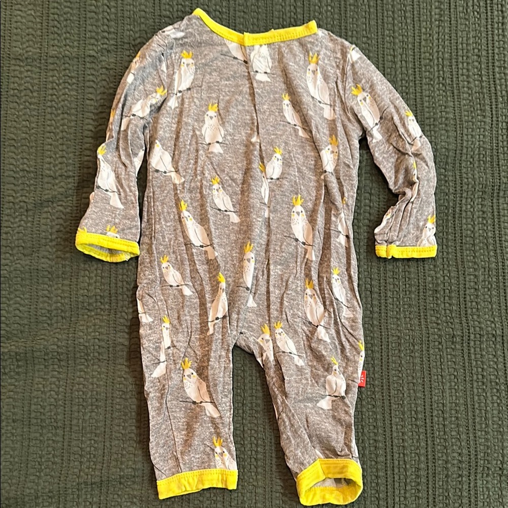 Gray and Yellow Cockatoo Print Kids One Piece